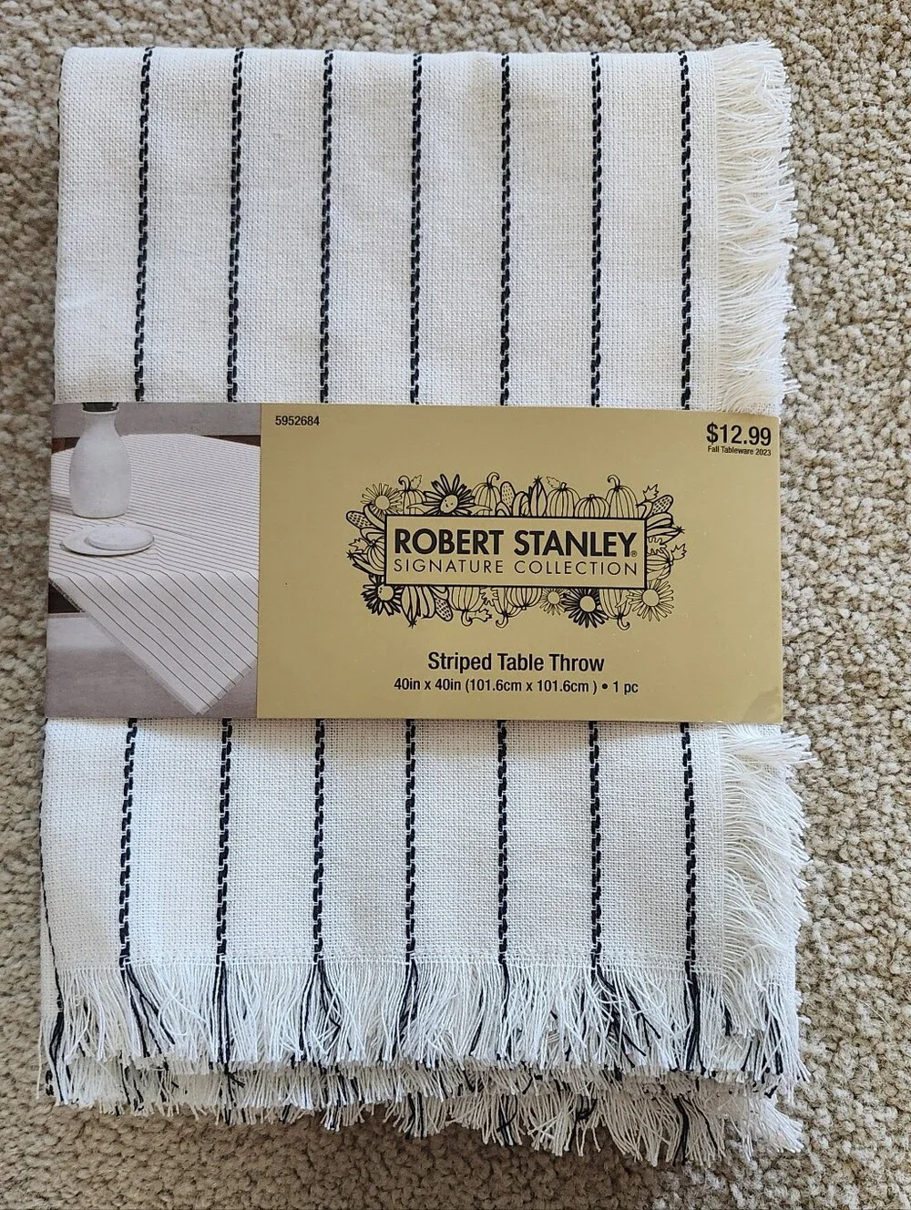 ROBERT STANLEY Ivory & BLACK Stripe TABLE THROW 40